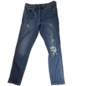Levi's‎ 501 S Pink Stitch Button Fly Denim Jeans BIG E 28/28 Blue Distressed